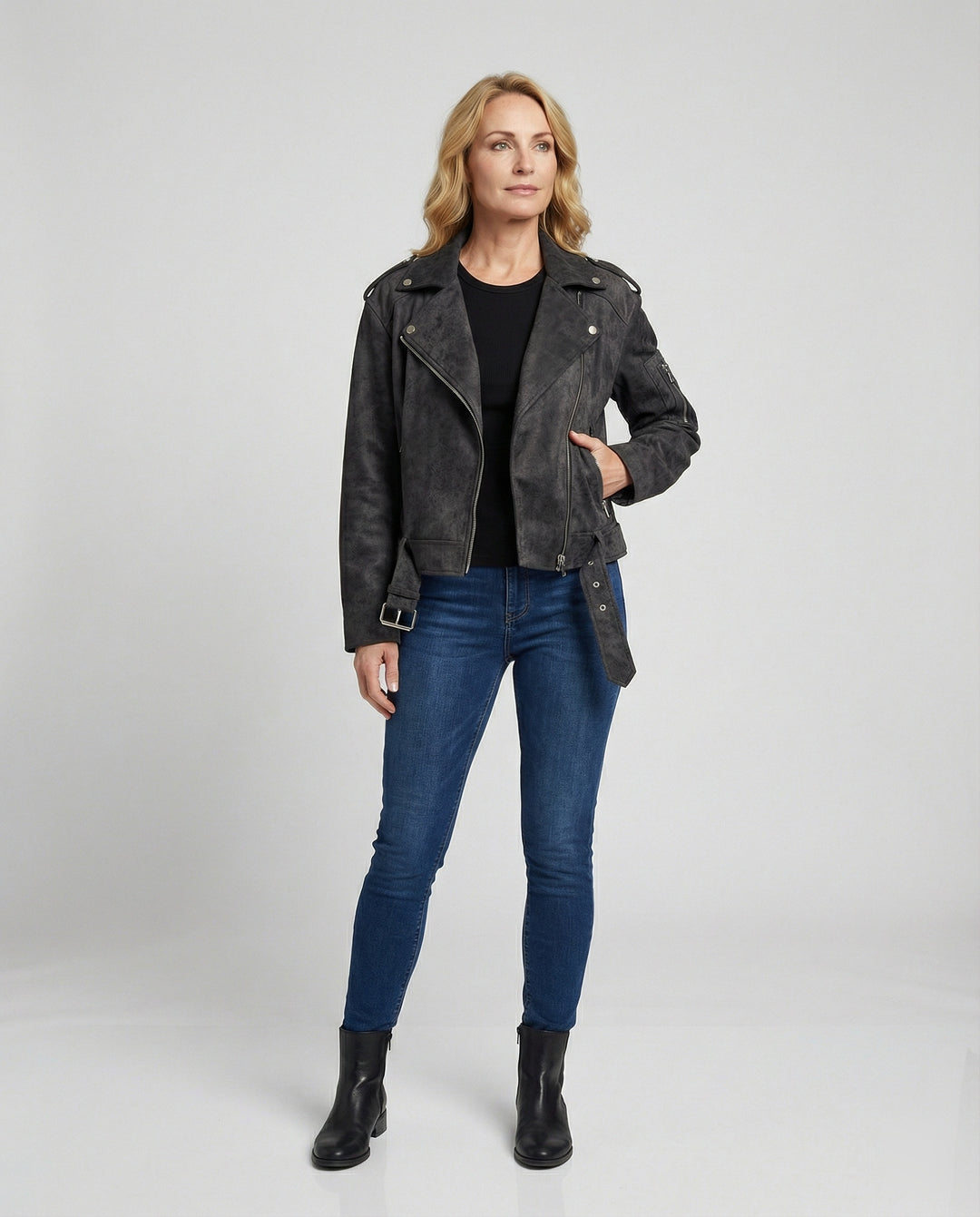 Damen Lederjacke Wildlederoptik kurz