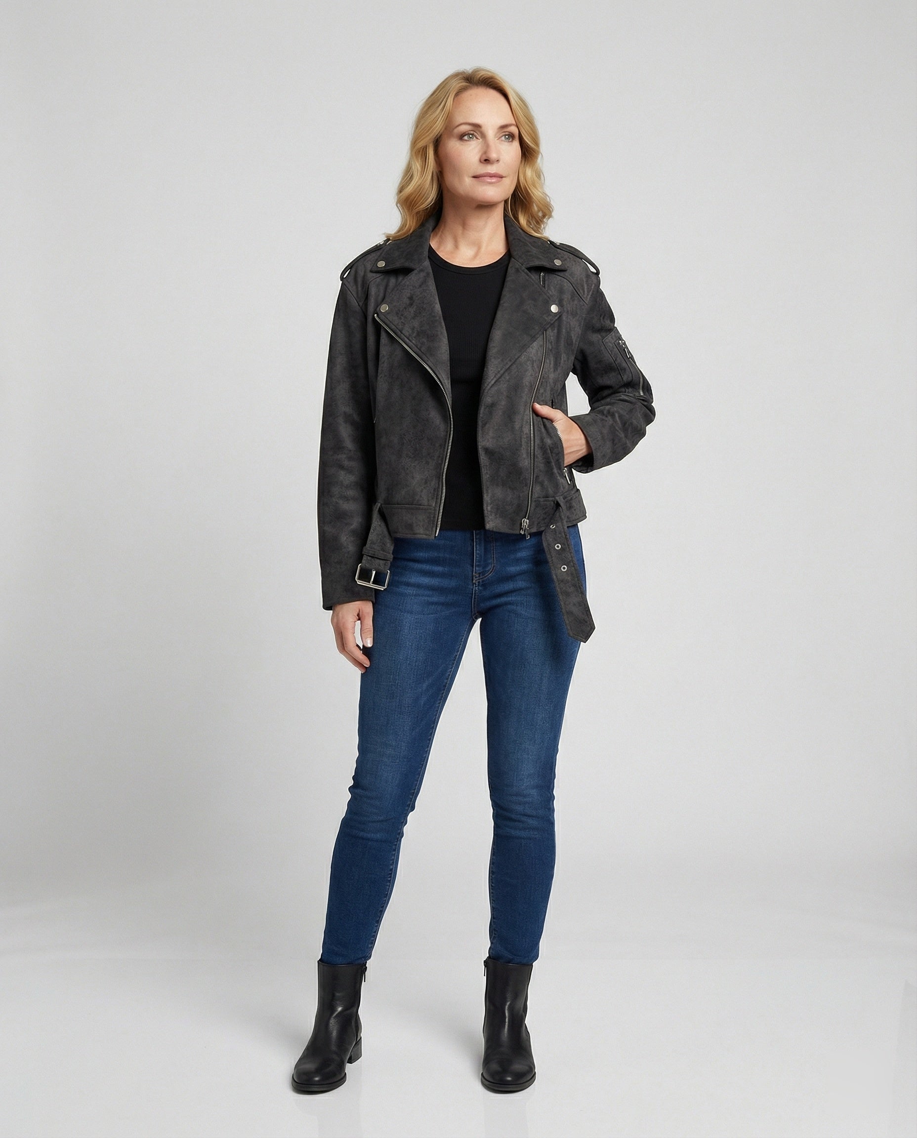 Damen Lederjacke Wildlederoptik kurz
