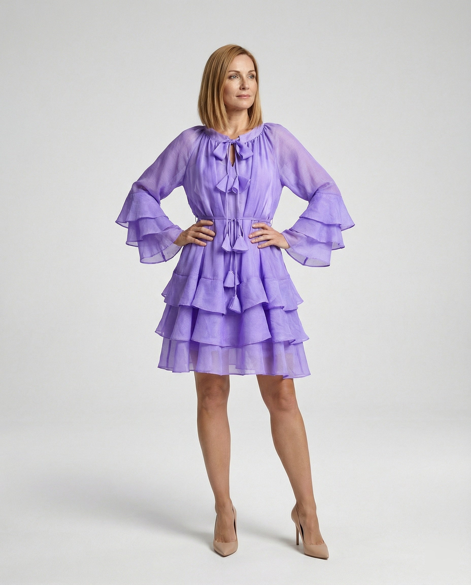 Freizeitkleid Damen Chiffon Volantkleid