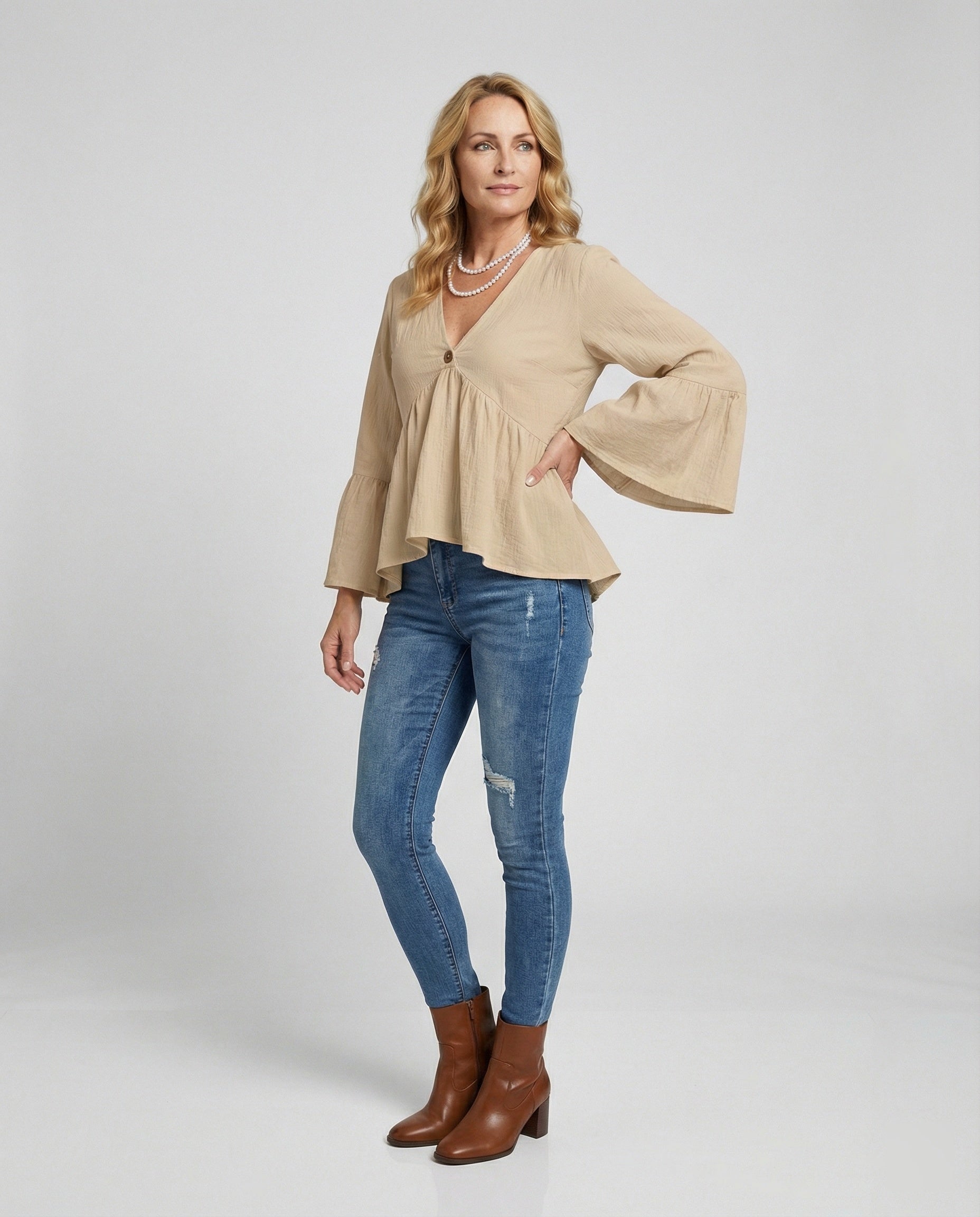 Bluse Damen Babydoll Baumwolle