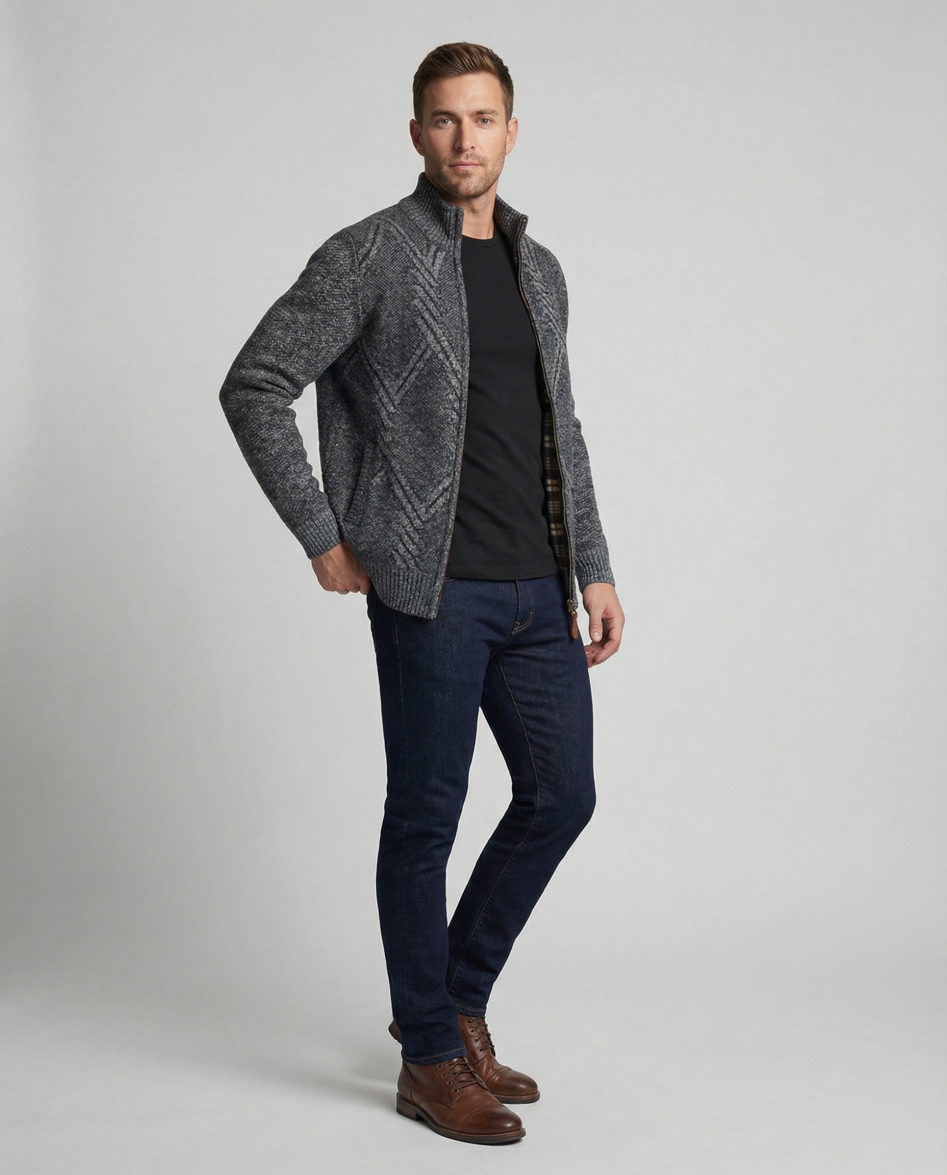 Herren Strickjacke mit Zipper und Muster