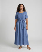 Damen Leinen Maxikleid Gürtel