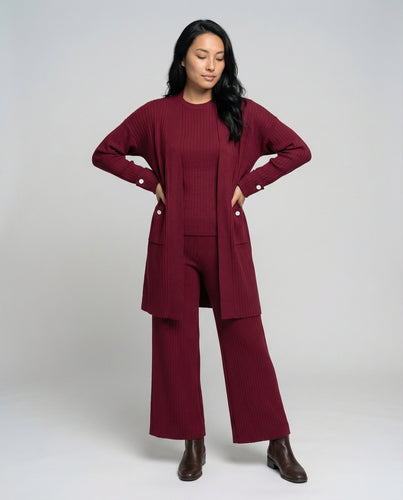 Damen Strick-Loungewear Set mit langen Ärmeln und praktischen Taschen R&B