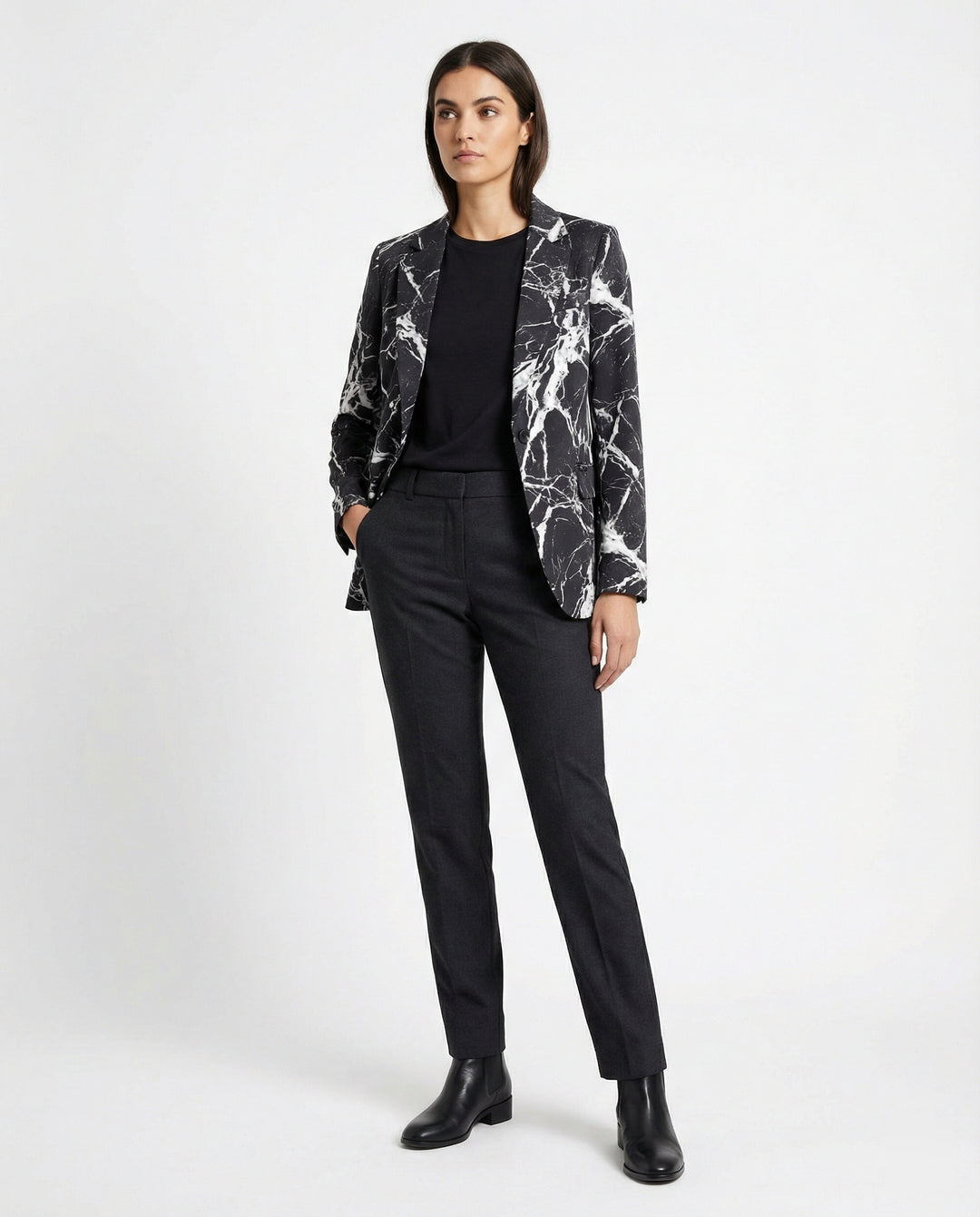 Damen Kurzblazer mit Print und Revers