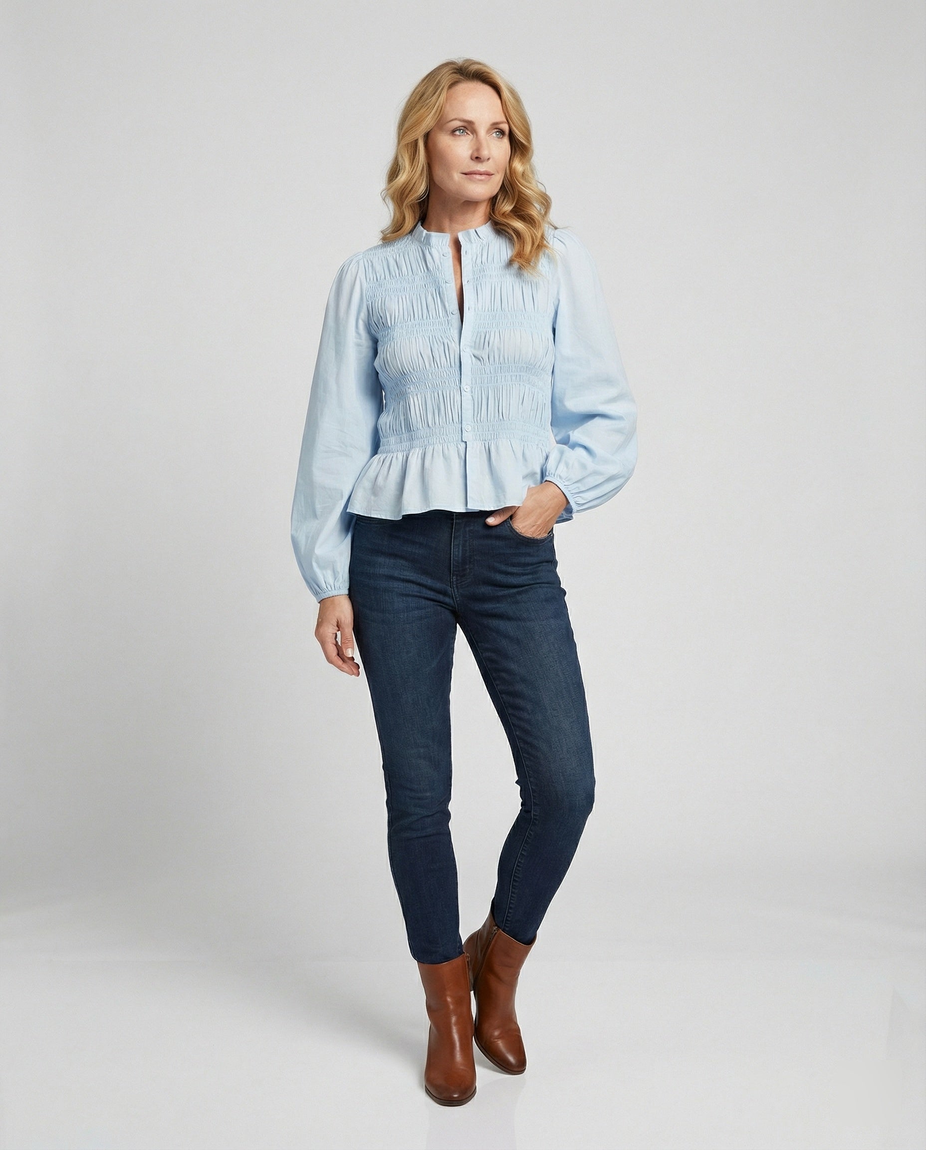 Bluse Damen Peplum Ballonärmel