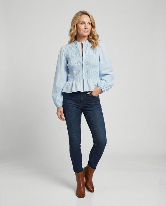 Bluse Damen Peplum Ballonärmel