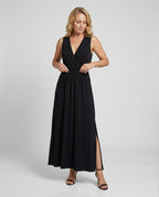 Damen Maxikleid Wickeloptik mit Beinschlitz