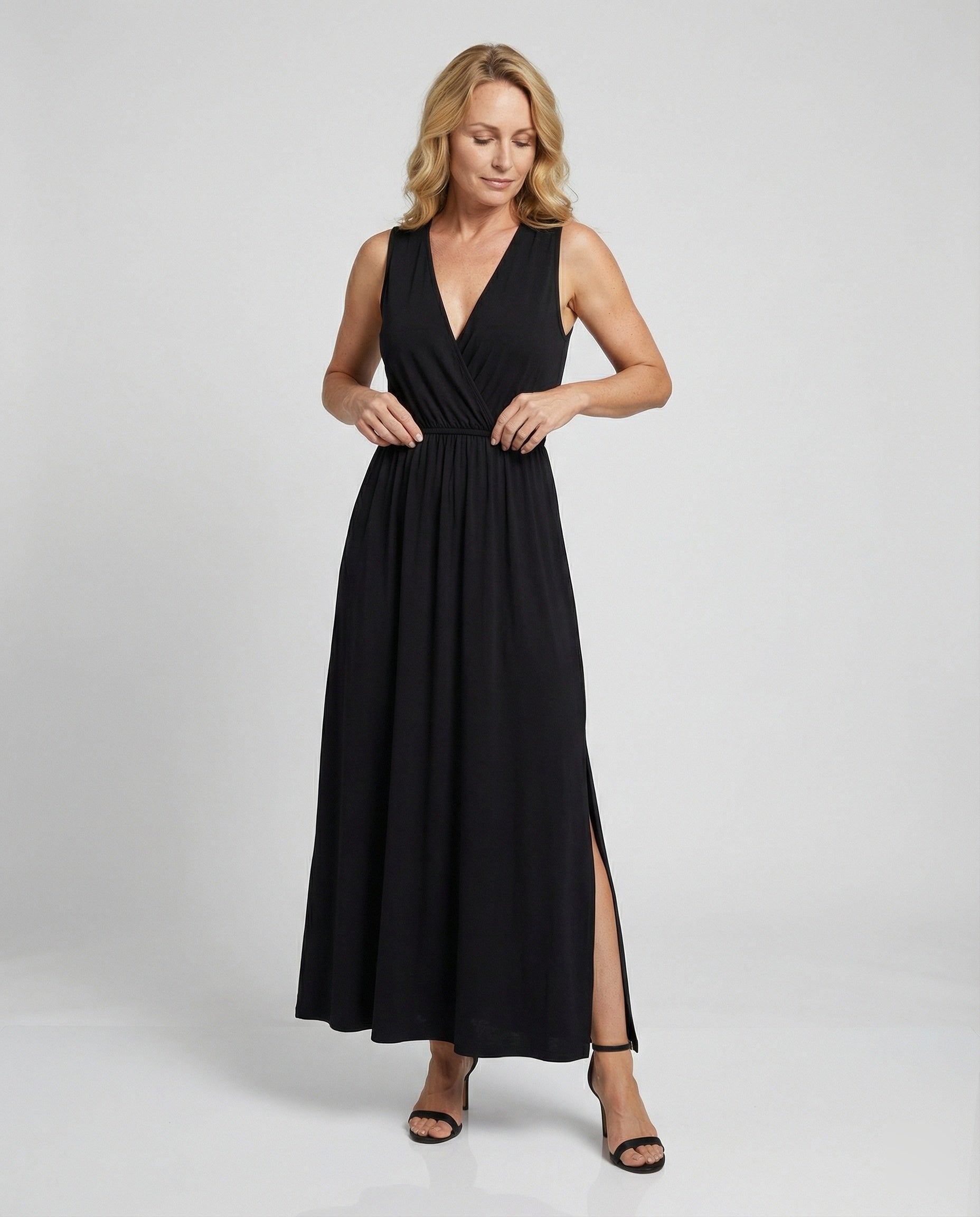 Damen Maxikleid Wickeloptik mit Beinschlitz