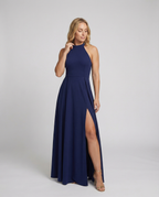 Damen Elegantes Maxikleid mit Seitenschlitzen und hochgeschlossenem Ausschnitt
