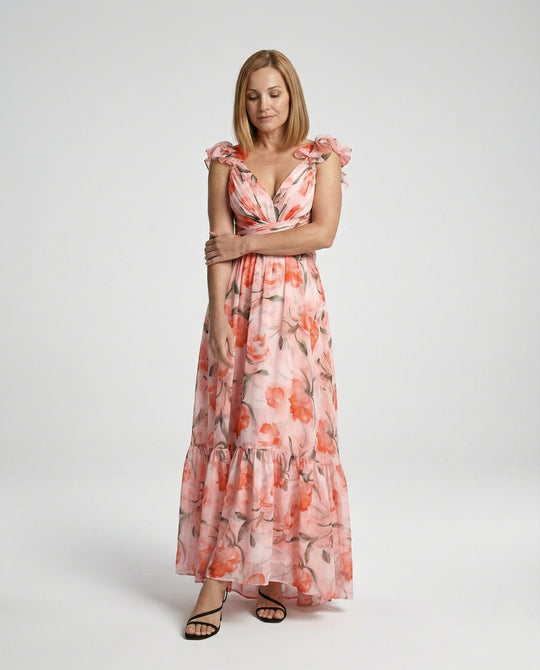Damen Maxikleid Chiffon V-Ausschnitt