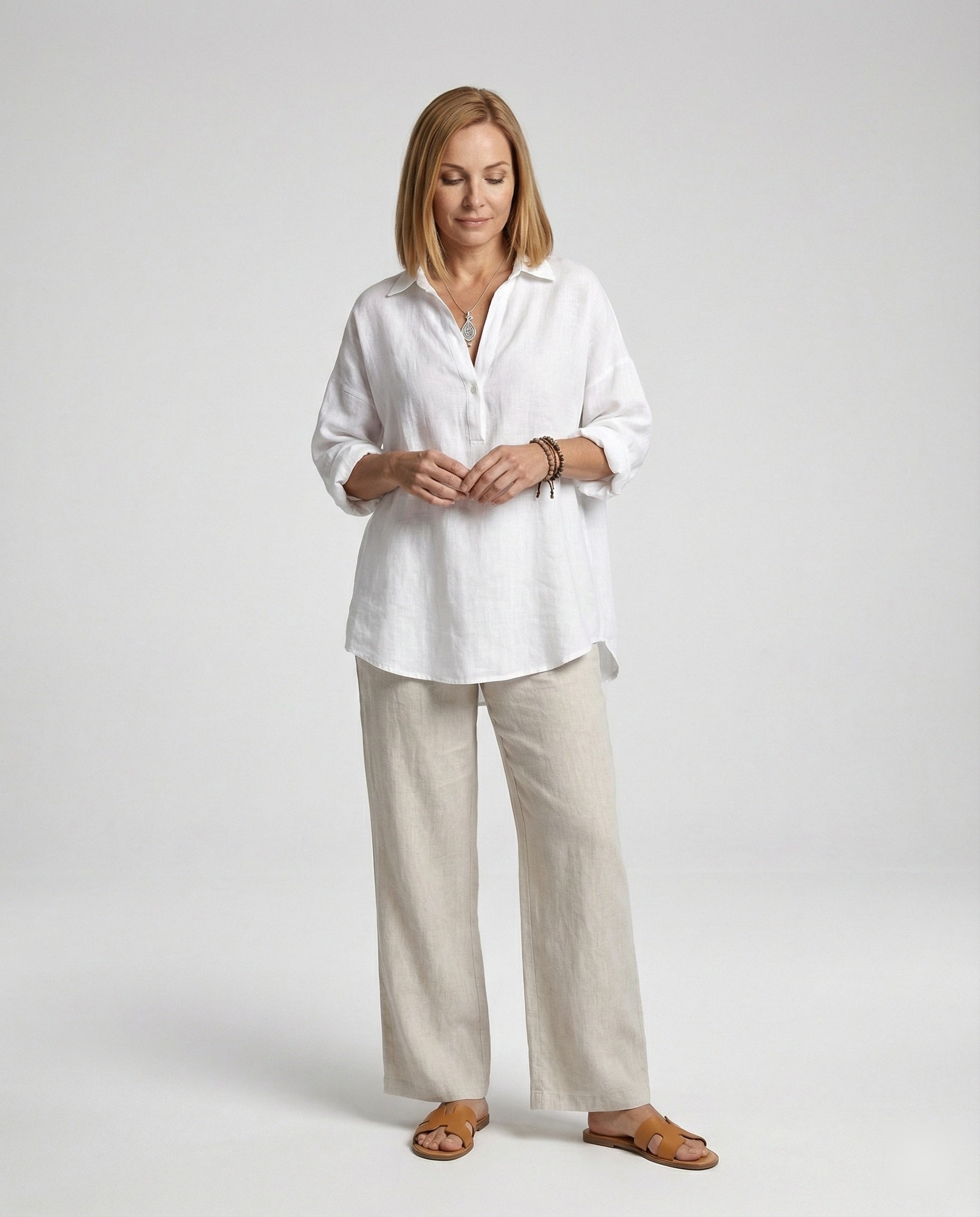 Leinenbluse Damen mit Knopfleiste