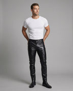 Herren Kunstleder Hose Slim Fit mit Steppdetails