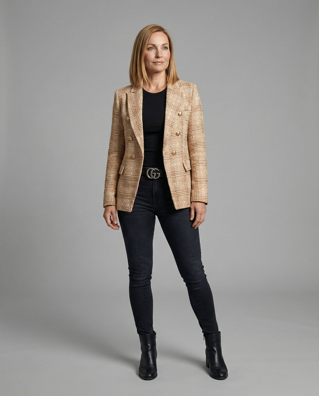 Damen Blazer Tweed Doppelreiher