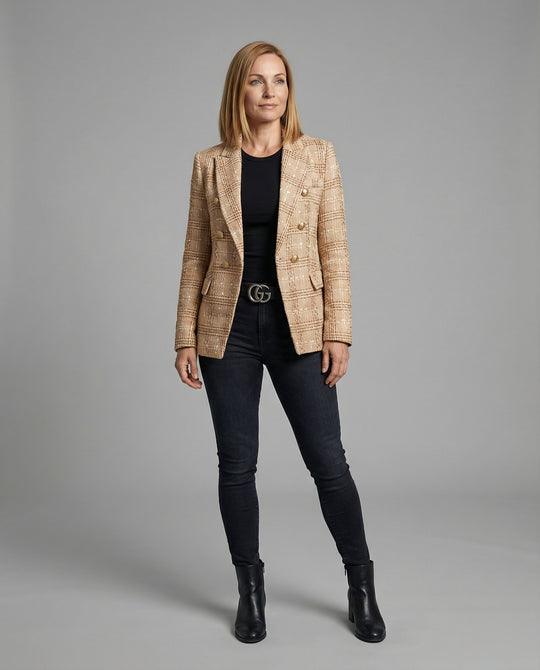 Damen Blazer Tweed Doppelreiher