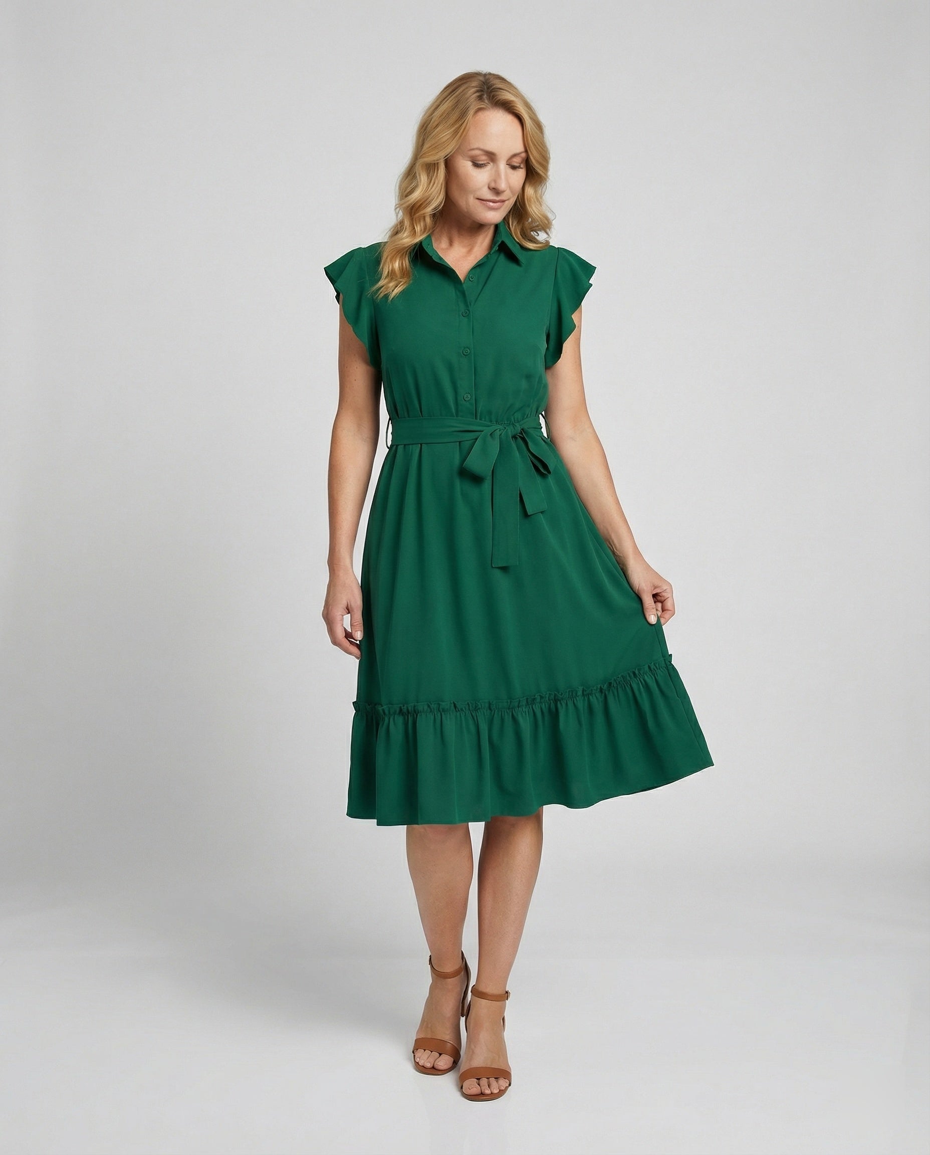 Damen Midikleid elegant mit Stehkragen
