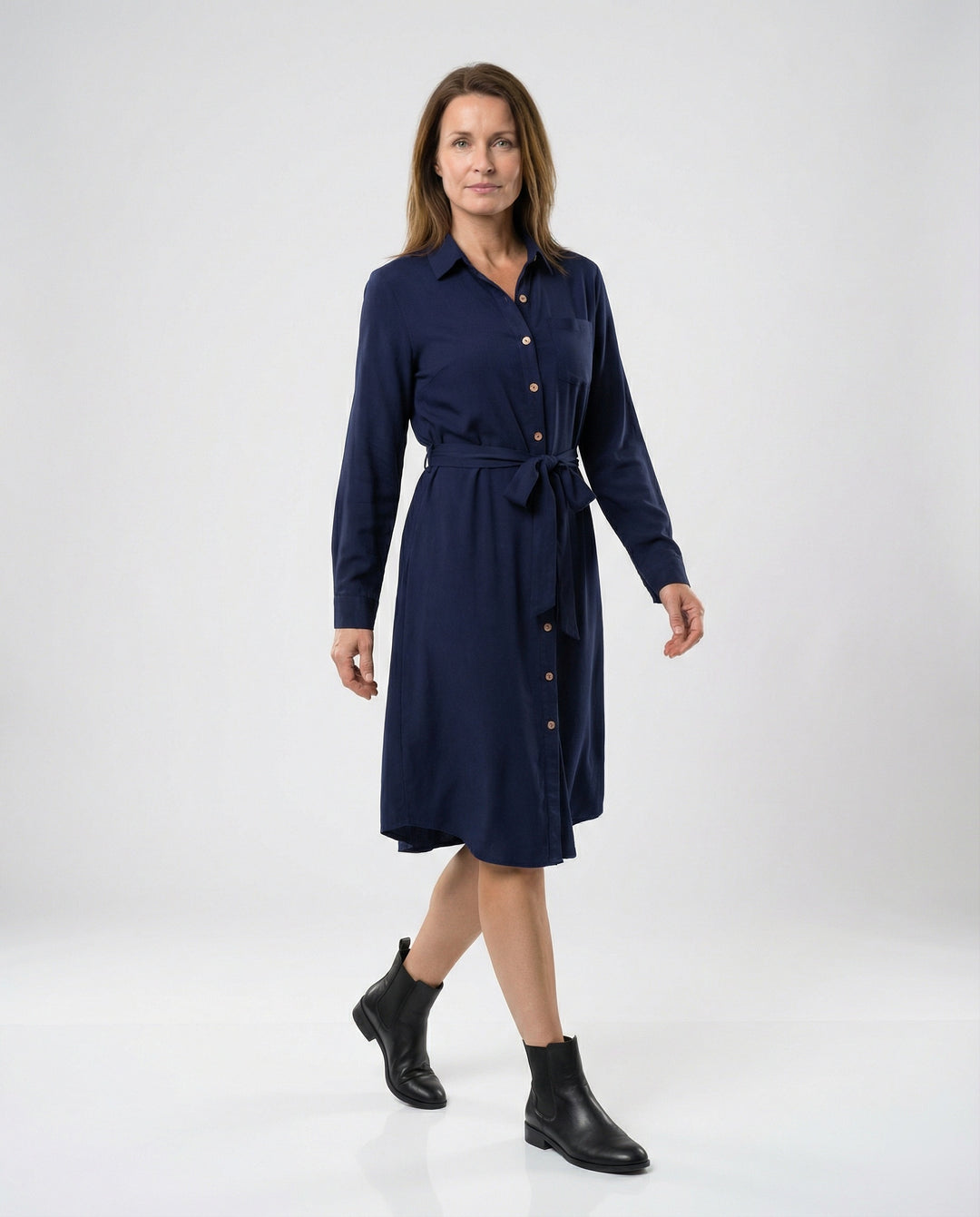 Freizeitkleid Damen Hemdblusenkleid mit Taillengürtel