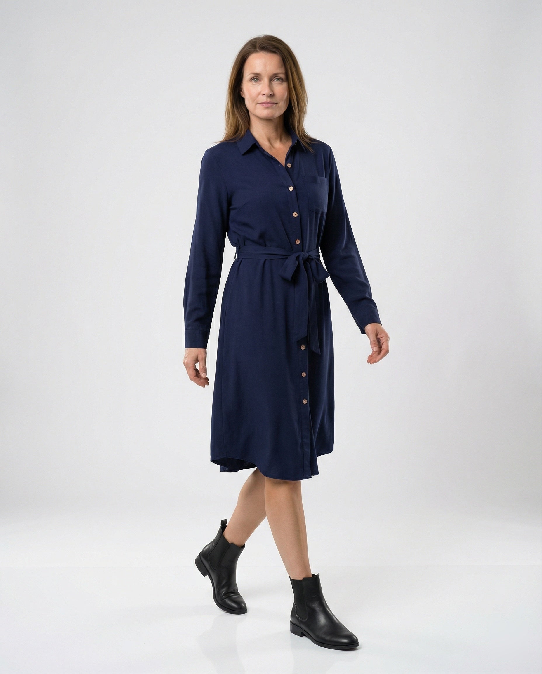 Freizeitkleid Damen Hemdblusenkleid mit Taillengürtel