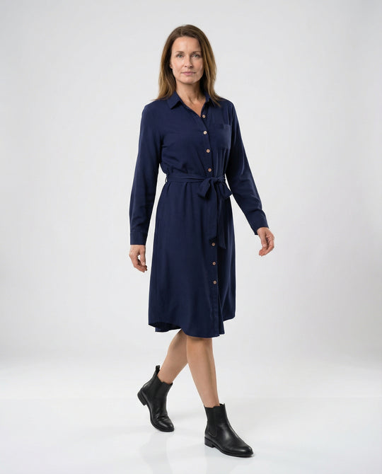 Freizeitkleid Damen Hemdblusenkleid mit Taillengürtel