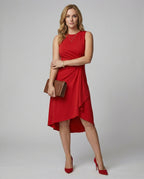 Damen ärmelloses Wickelkleid mit asymmetrischem Saum und Raffungen R&B
