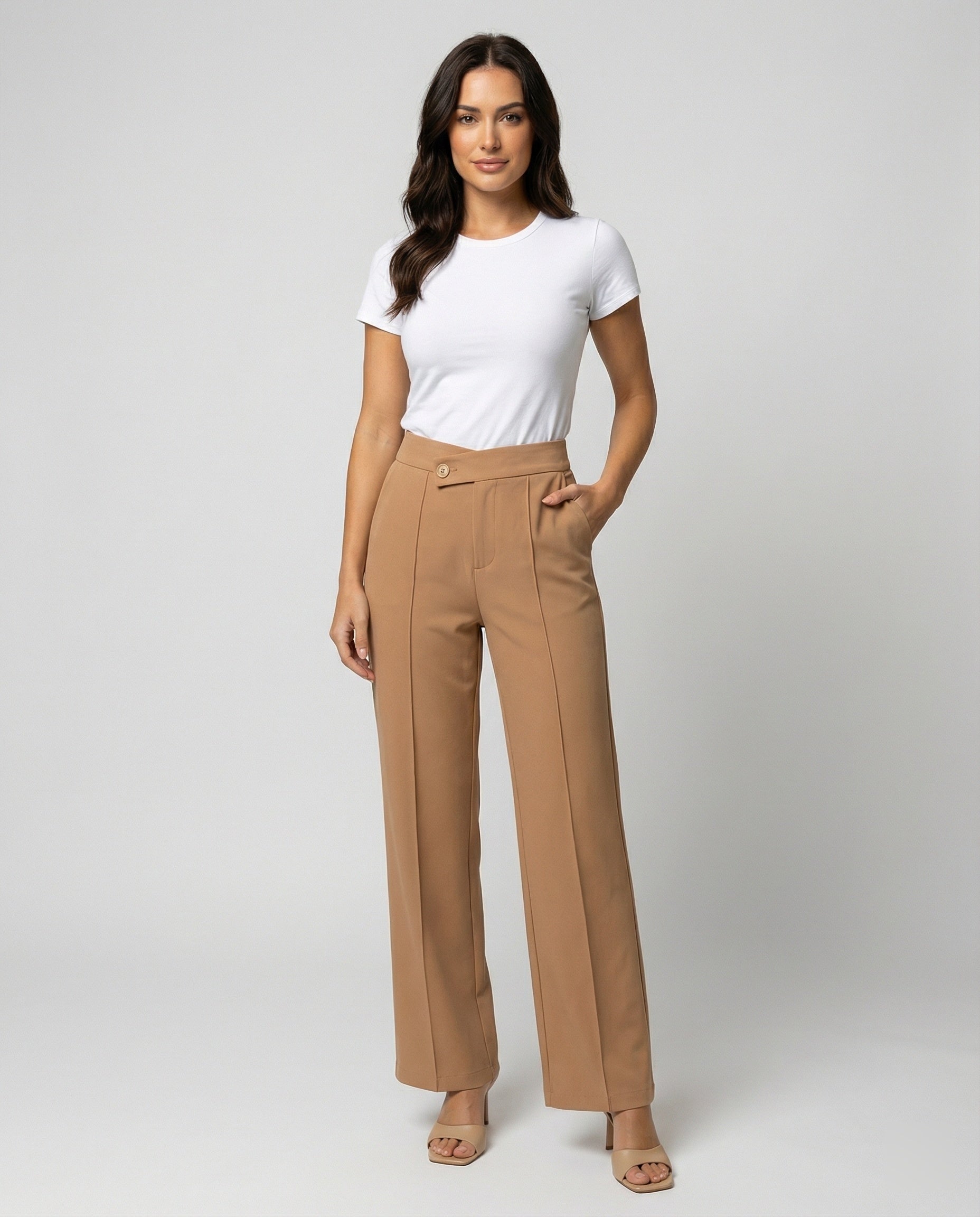 Damen Hochbund Anzughose Damen mit Knopfdetails