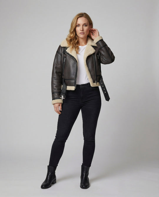 Damen Kunstlederjacke mit Kunstfellkragen