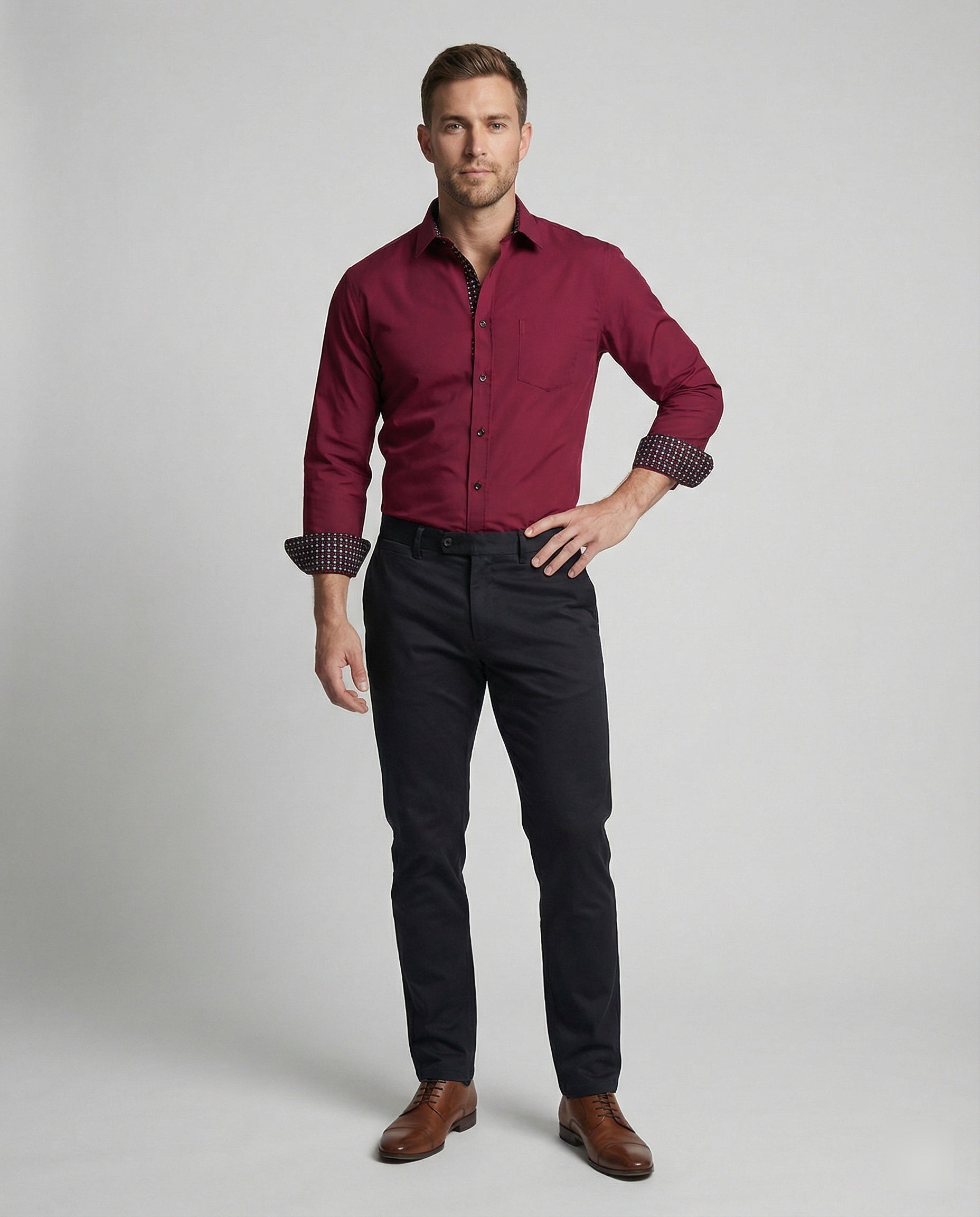Herren Business Langarmhemd Tailliert