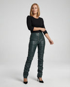 Damen High-Waist Kunstlederhose mit weitem Bein