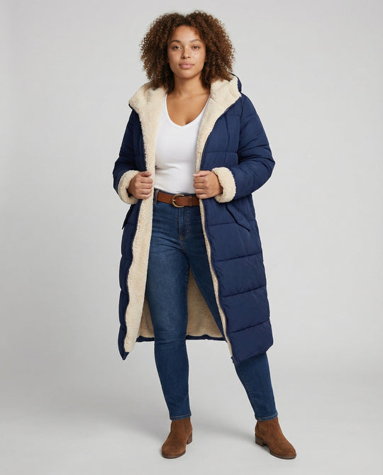 Damen lange, gefütterte Winterjacke mit Fleece-Futter R&B