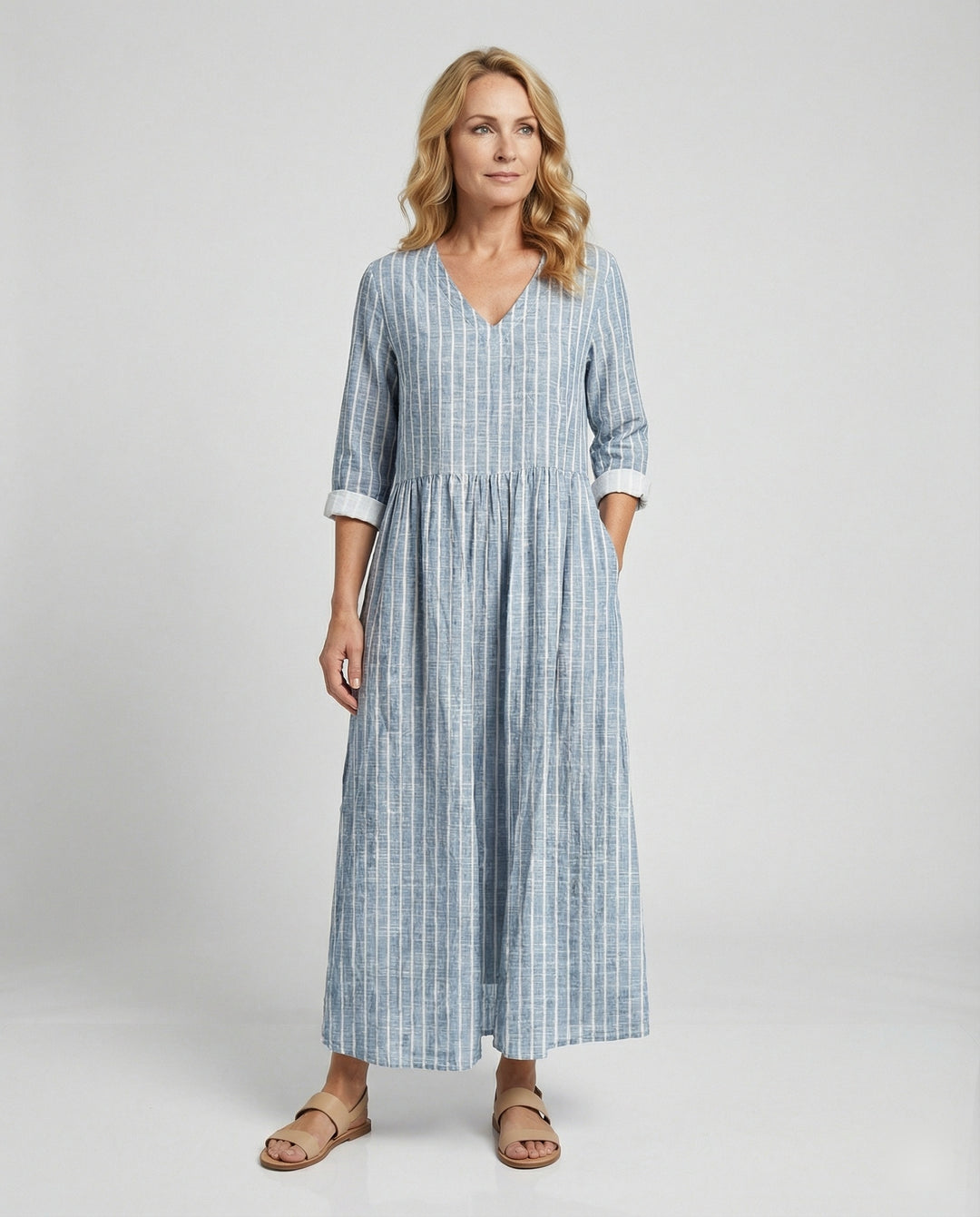 Damen Boho Maxikleid Sommer Leinenoptik