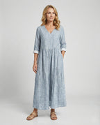 Damen Boho Maxikleid Sommer Leinenoptik