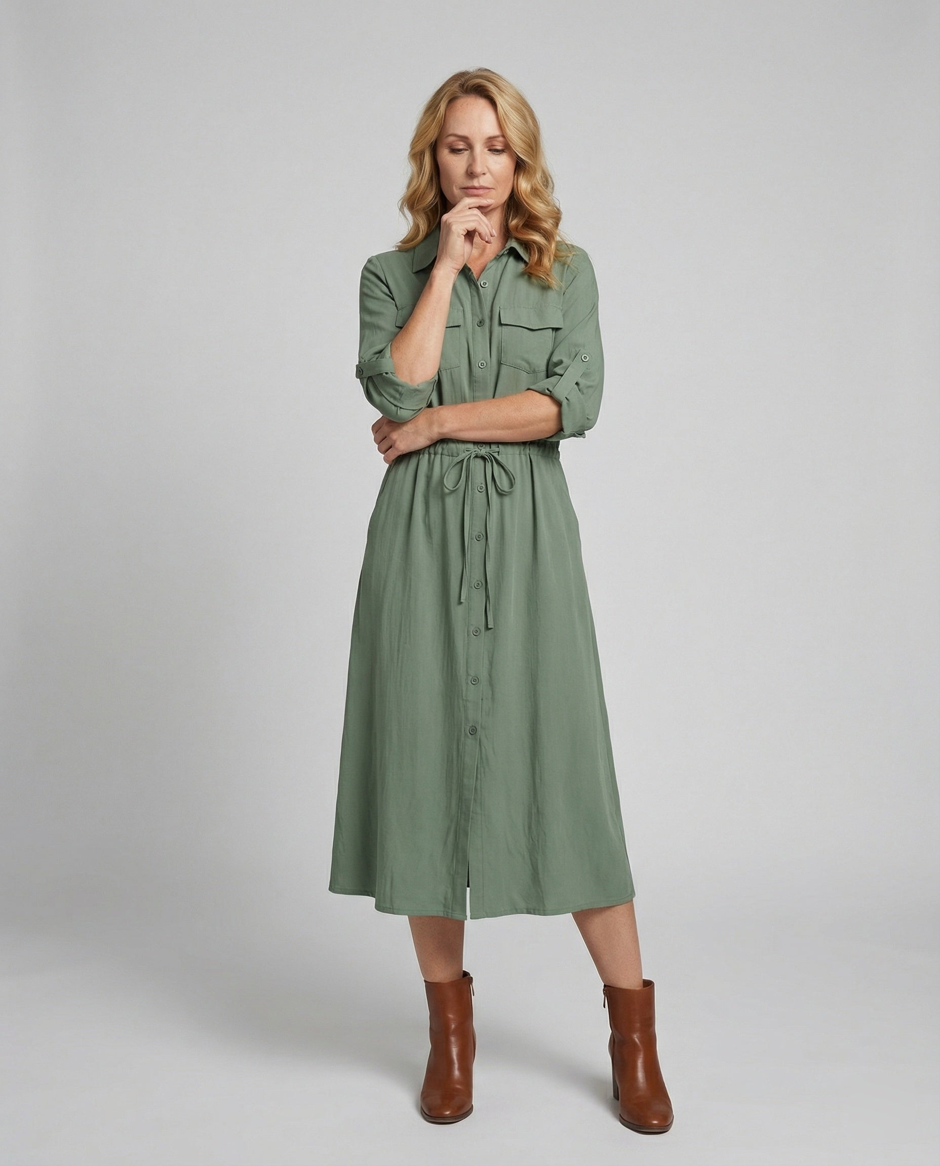 Damen Hemdblusenkleid mit Kordelzug