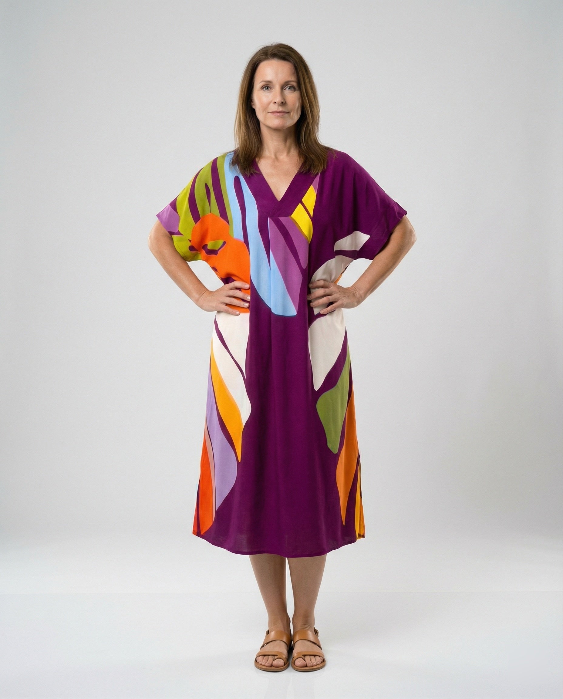 Damen Kaftan Midikleid Print