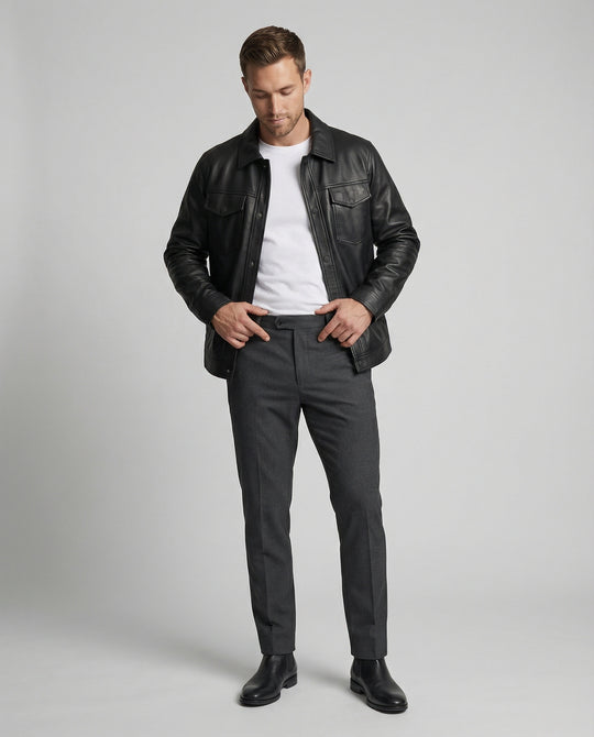 Herren Klassische Kunstlederjacke mit Taschen