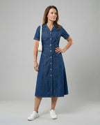 Damen Jeanskleid Midi mit Knopfleiste