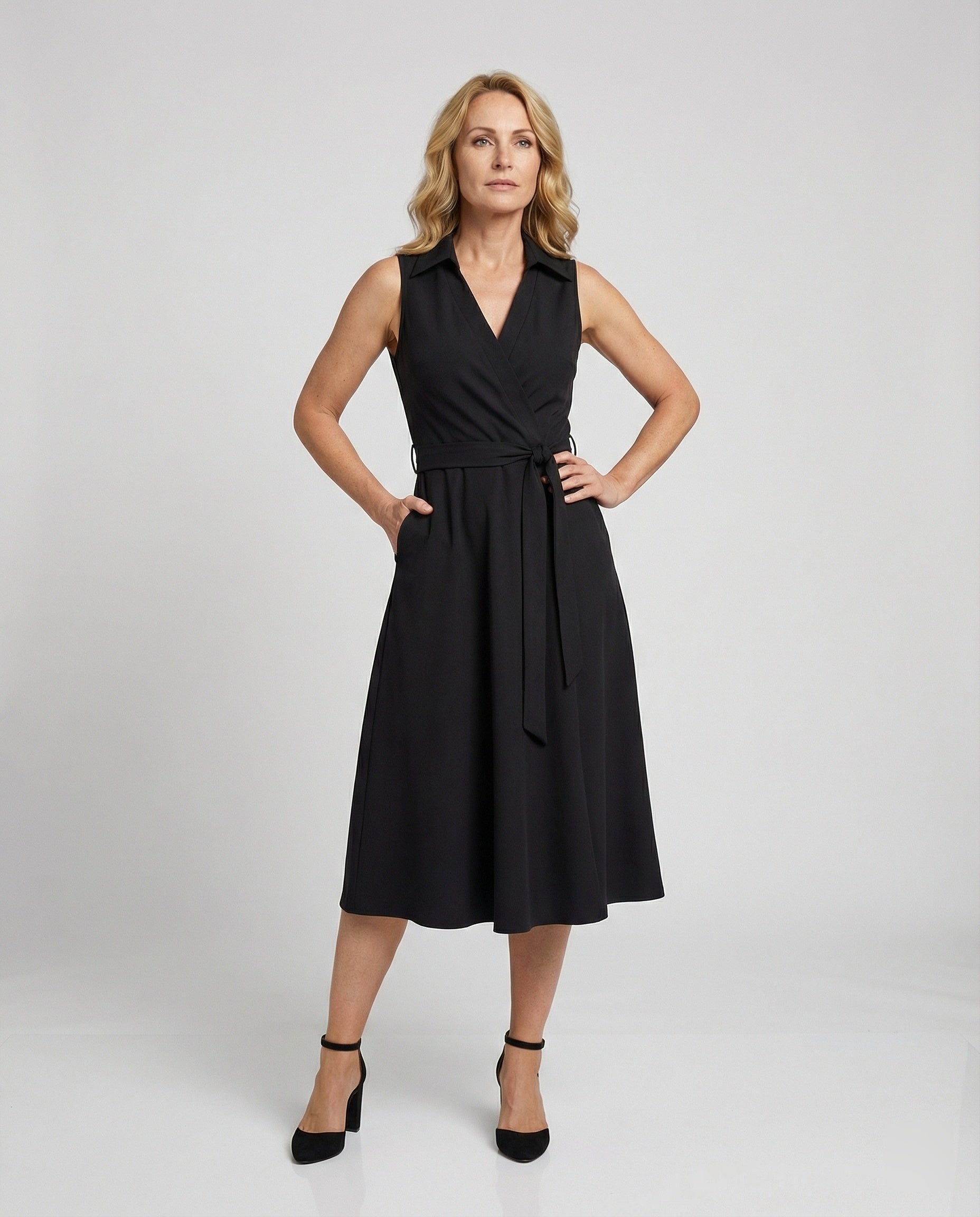 Damen Wickelkleid Freizeitkleid mit Gürtel