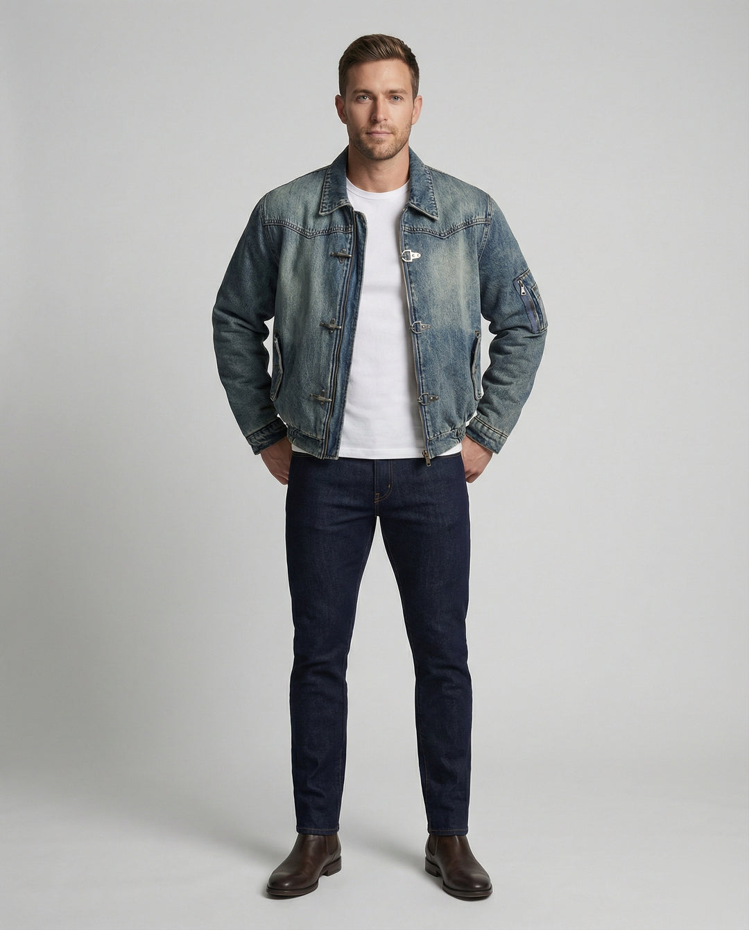 Herren Jeansjacke Bomber mit Teddyfutter