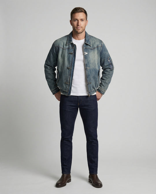 Herren Jeansjacke Bomber mit Teddyfutter