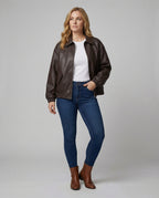 Damen Metallic Kunstlederjacke
