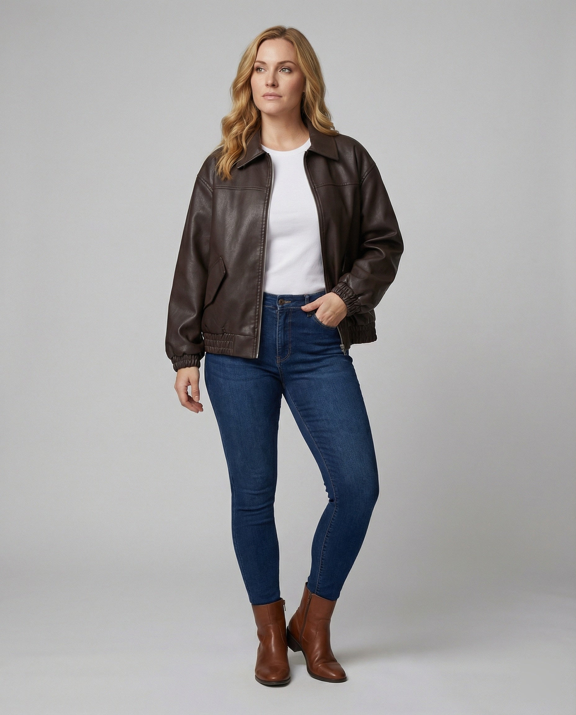Damen Metallic Kunstlederjacke