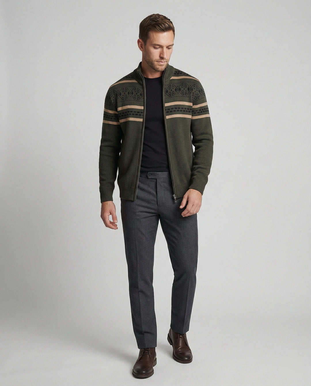 Herren Strickjacke mit modernem Zipper-Design und Muster R&B