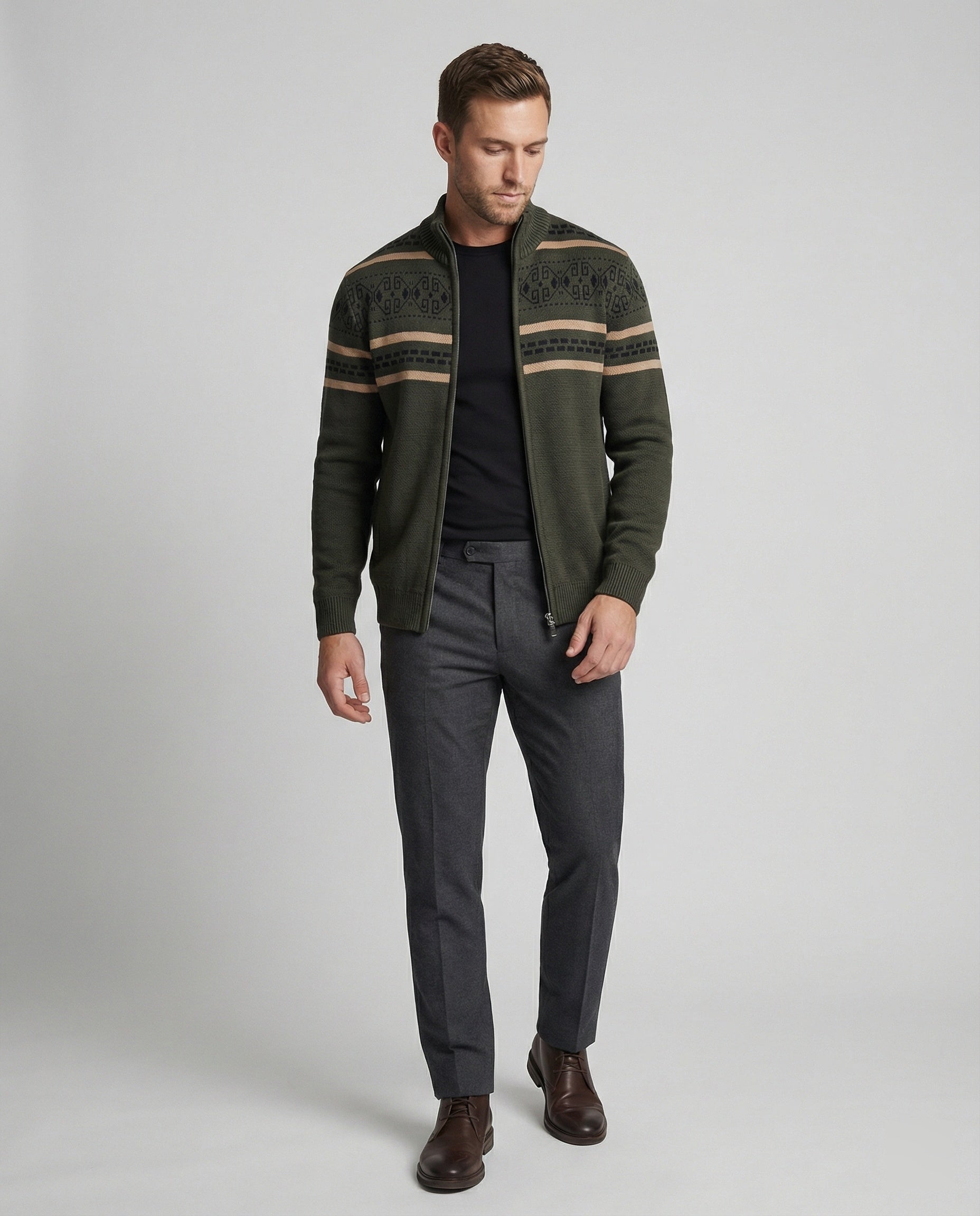 Herren Strickjacke mit modernem Zipper-Design und Muster