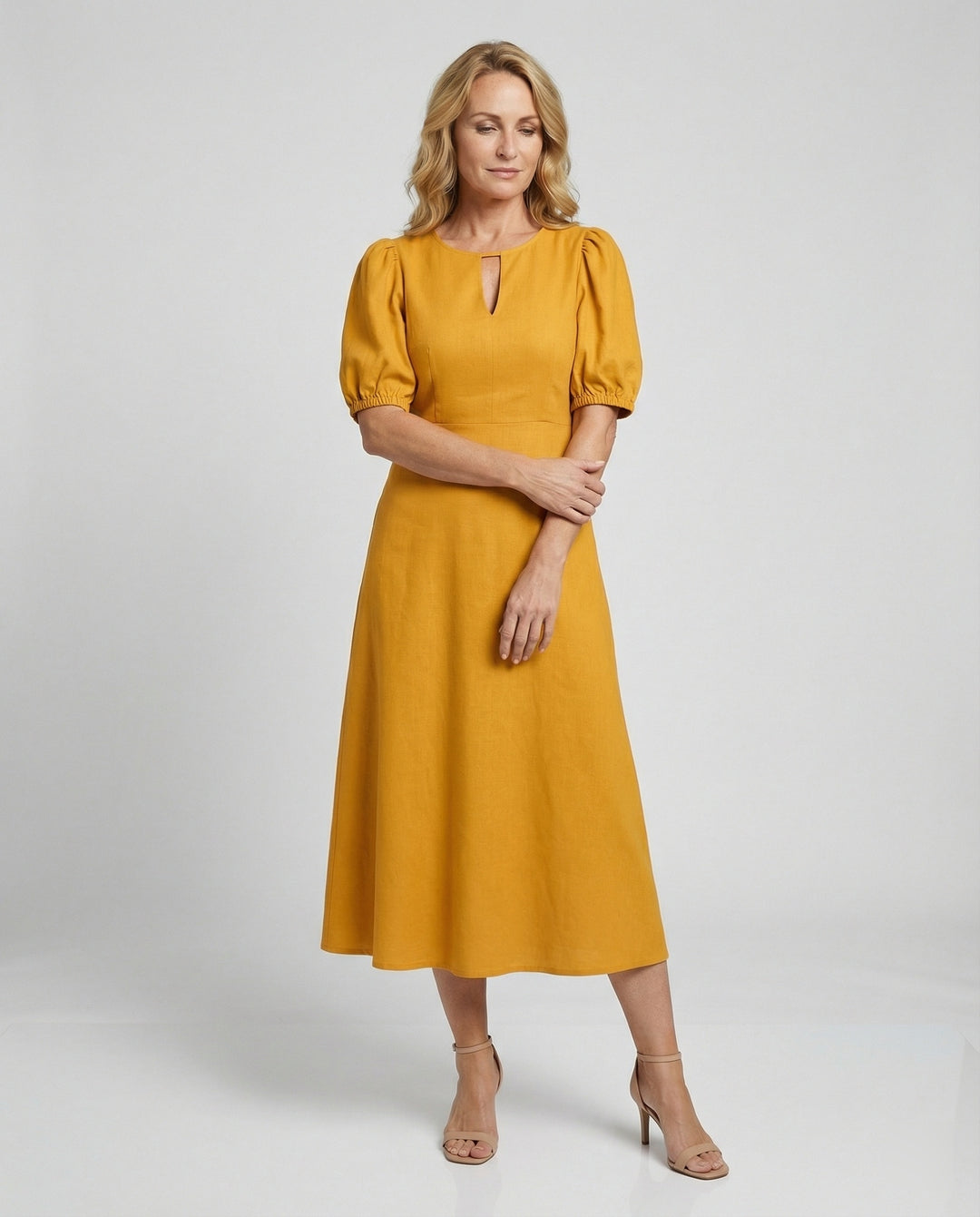 Damen Midikleid mit Ballonärmeln
