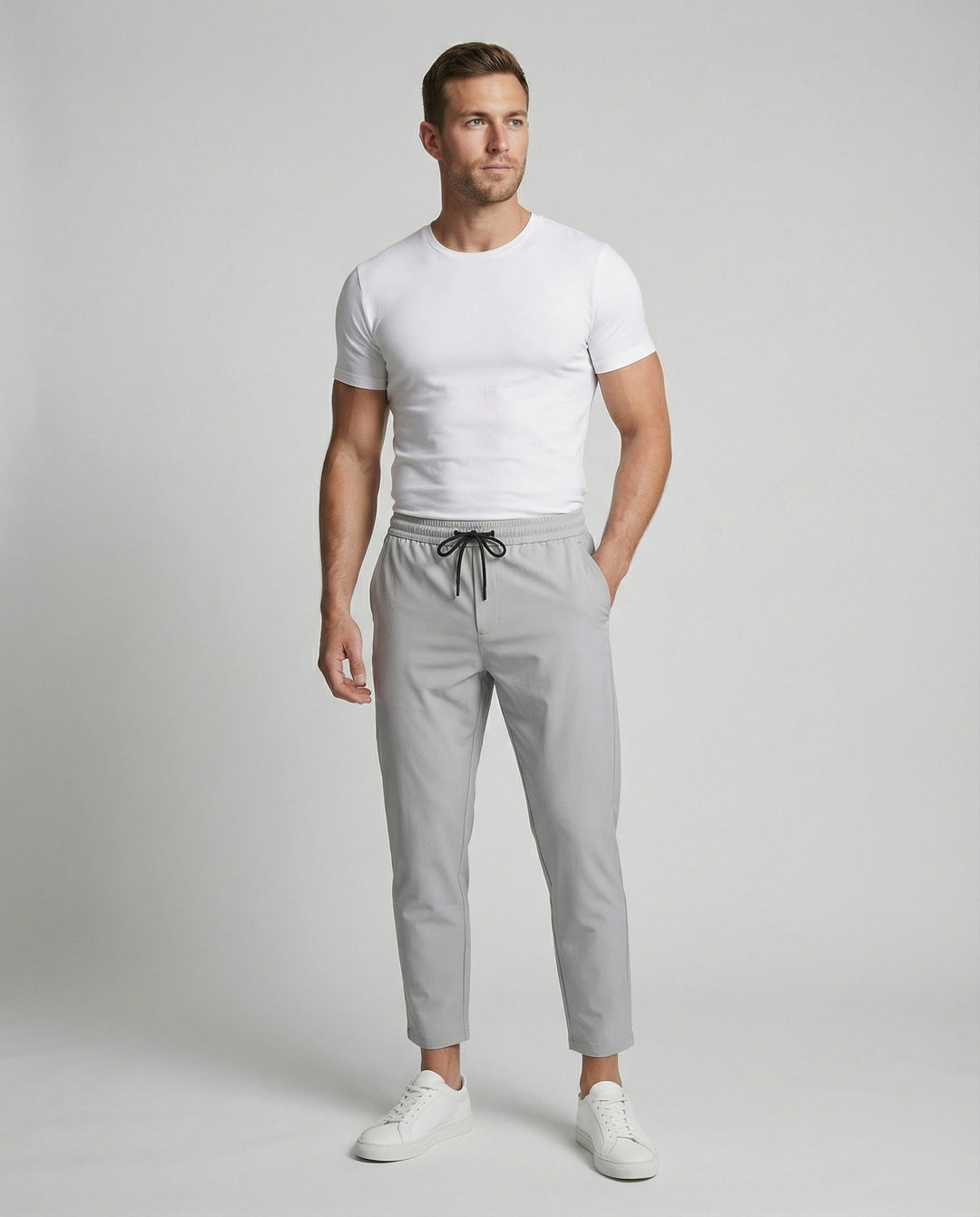 Herren leichte Freizeit-Hose mit verstellbarem Bund und modernen Seitentaschen R&B