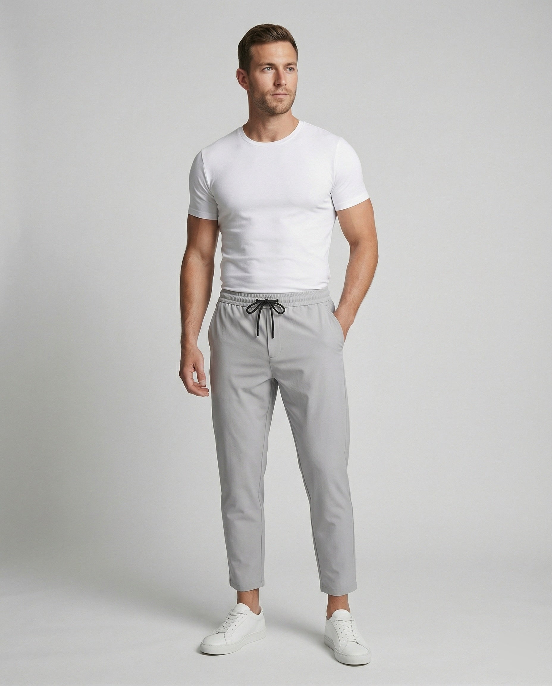 Herren leichte Freizeit-Hose mit verstellbarem Bund und modernen Seitentaschen