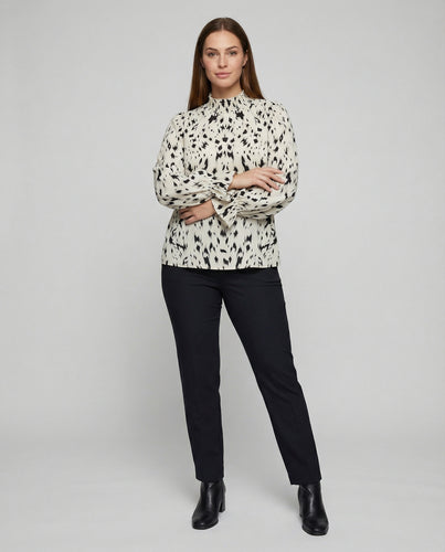 Damen elegante Bluse mit Rüschensaum und stilvollem Tiermuster R&B