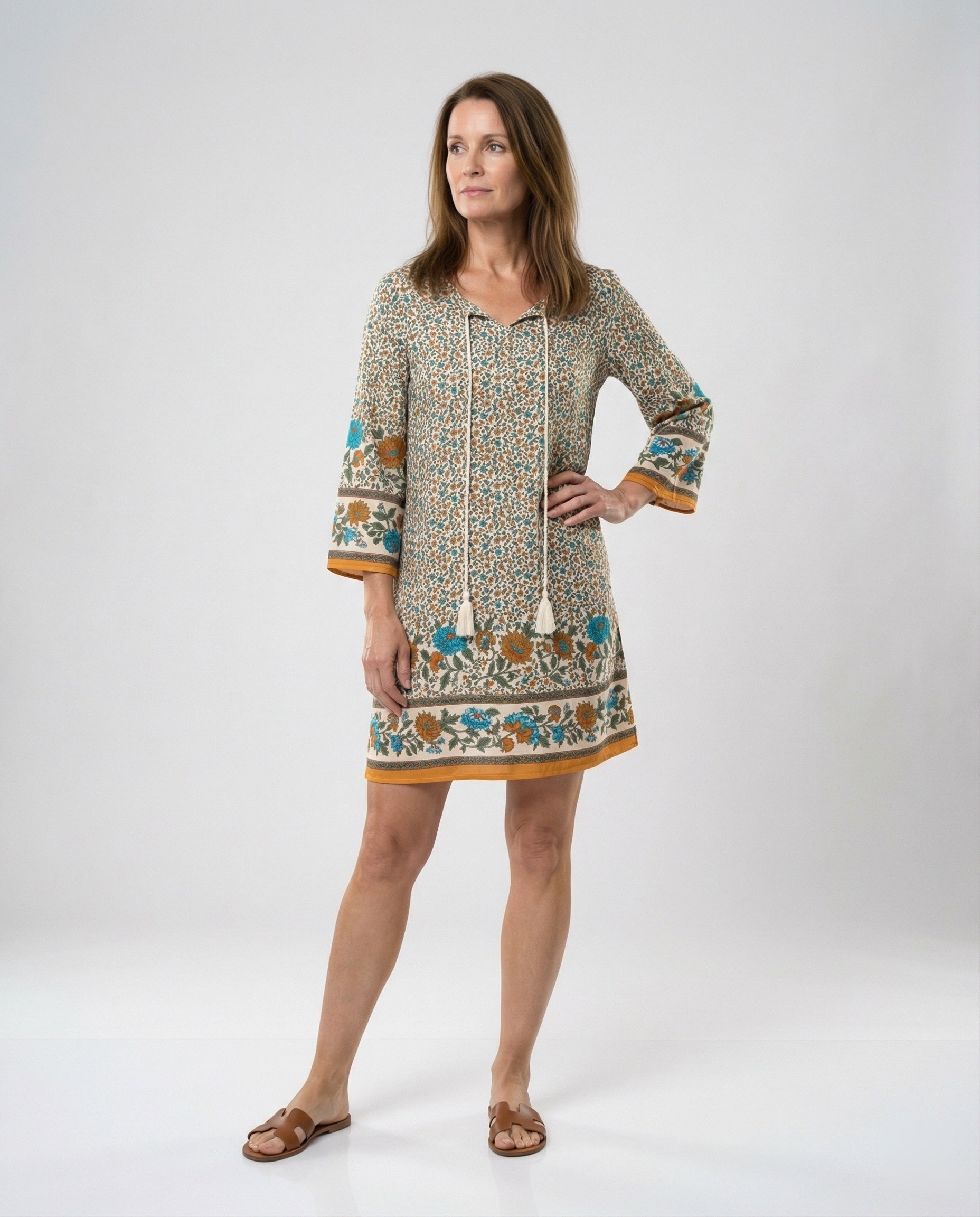 Kurzes Tunika Kleid Damen Floral