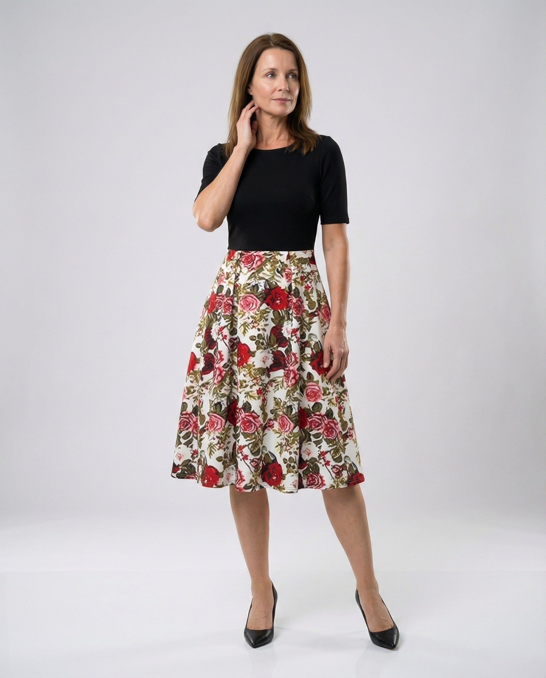 Damen Retro Freizeitkleid mit Blumenmuster