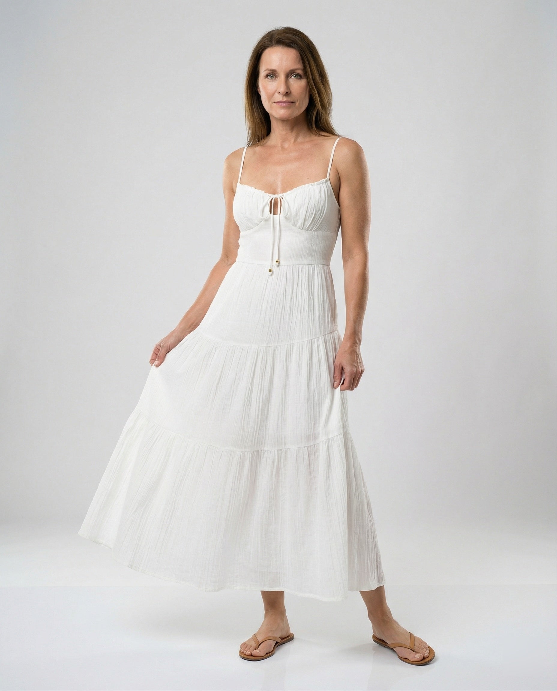 Damen Maxikleid mit verstellbaren Rüschen