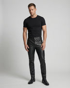 Herren Kunstleder Hose Slim Fit mit Taschen