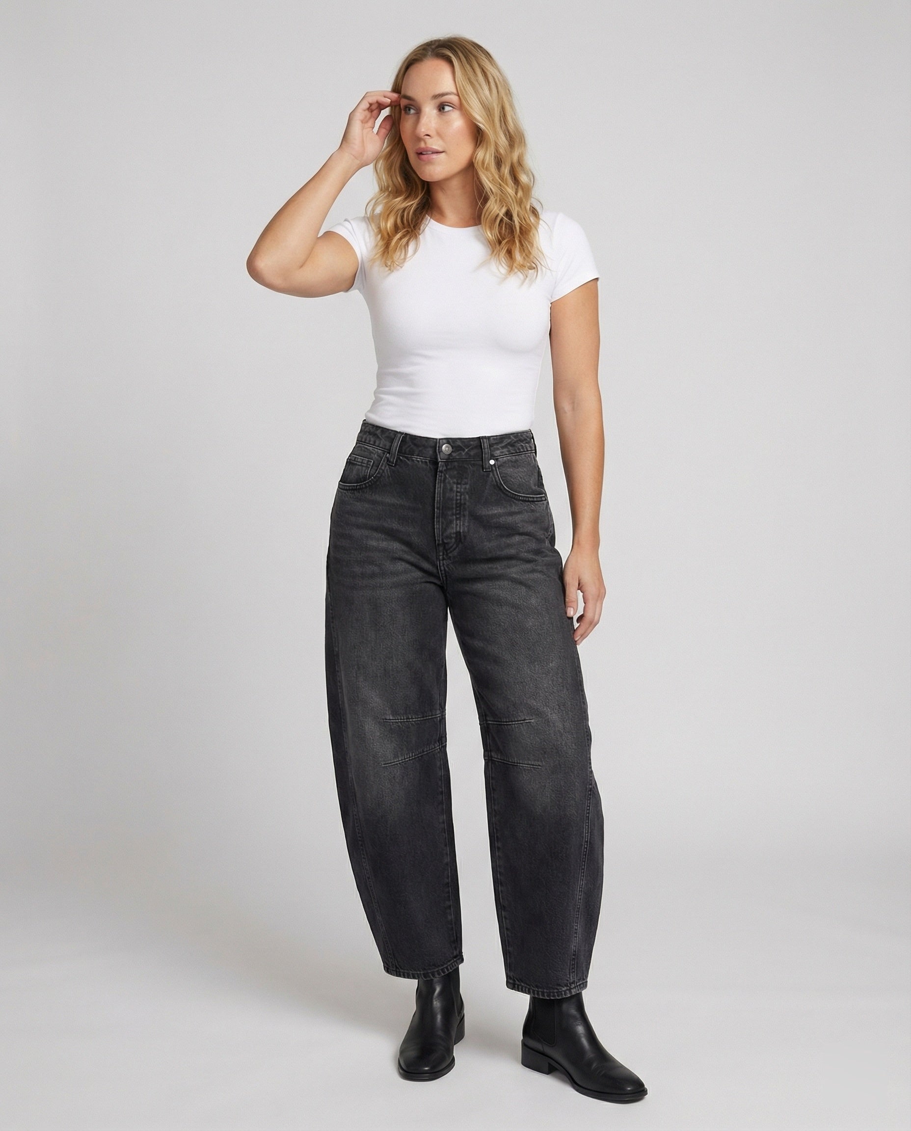 R&B | Mid Rise Barrel Jeans für Damen
